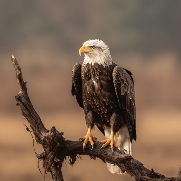 there is a bald eagle perched on a branch in the wild generative ai