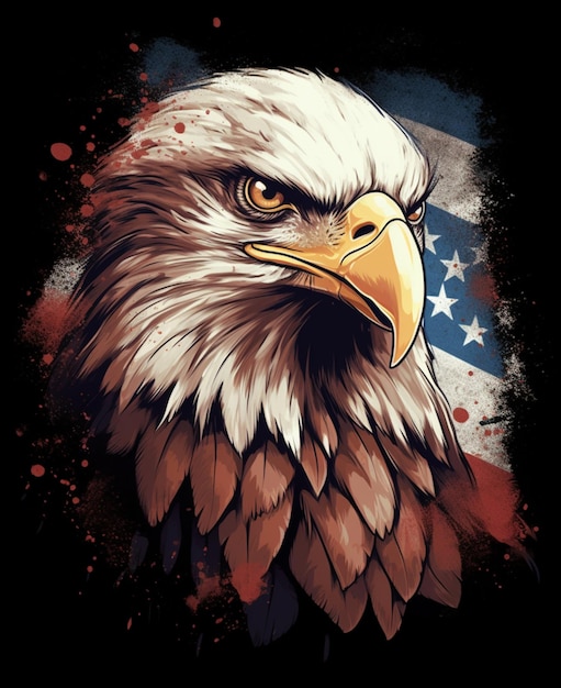 There is a bald eagle with a flag on the background generative ai