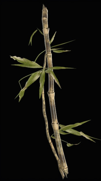 There is a bamboo plant with green leaves on a black background generative ai