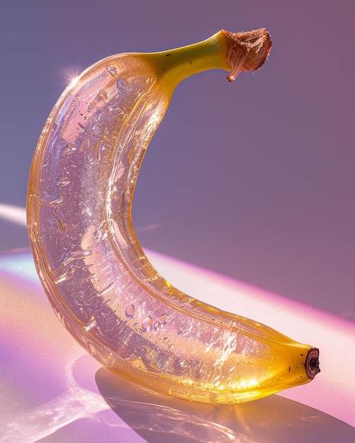 Foto c'è una banana che si trova su una superficie lucida generativa ai