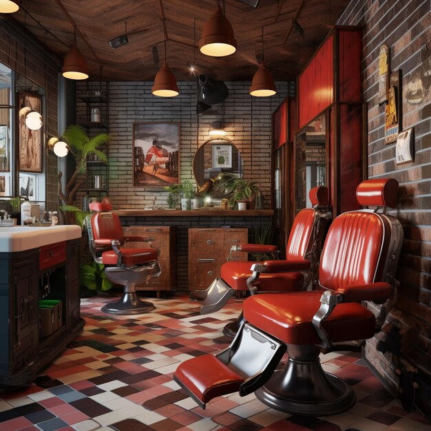 Photo there is a barber chair in a barber shop with a sink generative ai