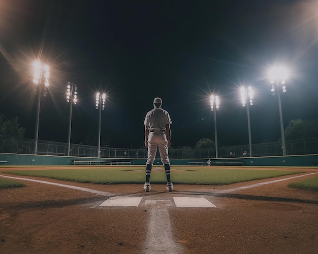 Photo there is a baseball player standing on the field at night generative ai