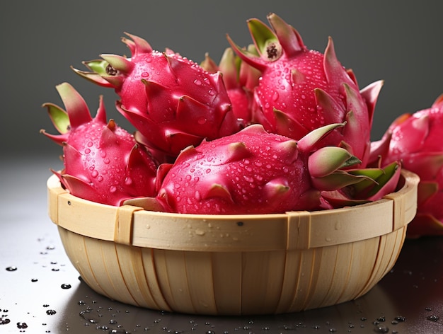 There is a basket of dragon fruit sitting on a table generative ai
