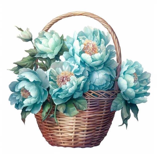 There is a basket with flowers on it on a white background generative ai