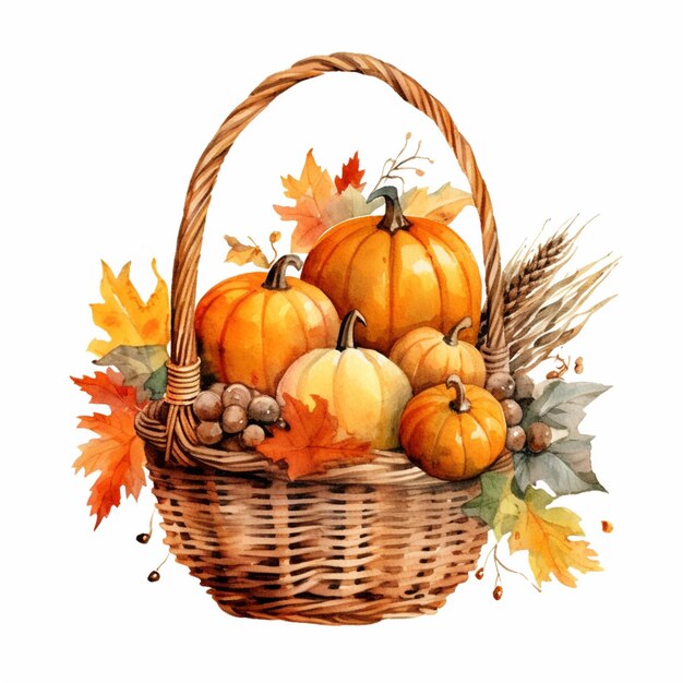 there is a basket with pumpkins and other fall decorations generative ai