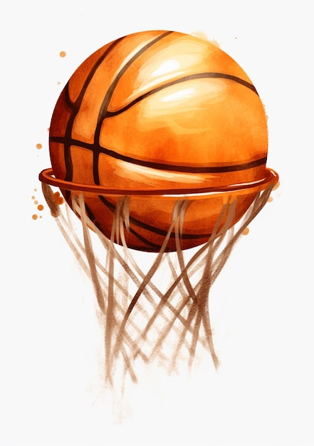 Есть баскетбольный мяч, проходящий через обруч с мячом в нем.
