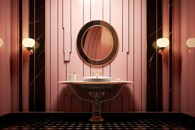 there is a bathroom with a sink and a mirror in it generative ai