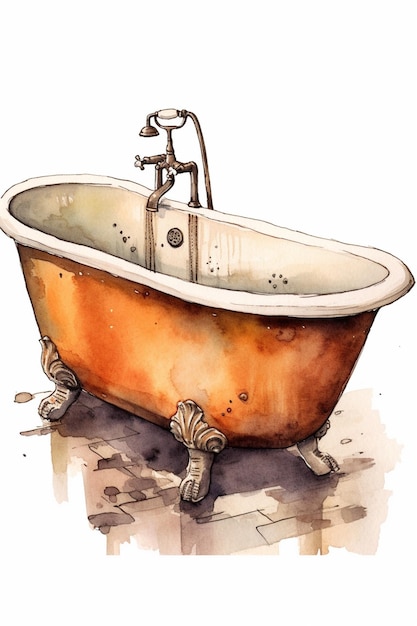 There is a bathtub with a rusted orange tub and a faucet generative ai