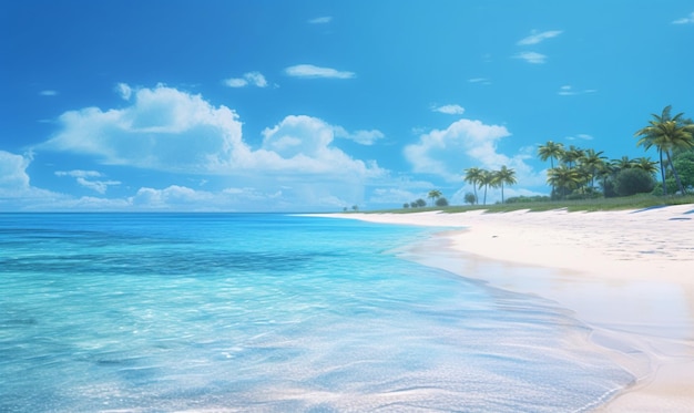 There is a beach with a white sand and blue water generative ai