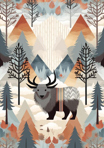 Photo there is a bear and a deer in the woods with mountains in the background generative ai