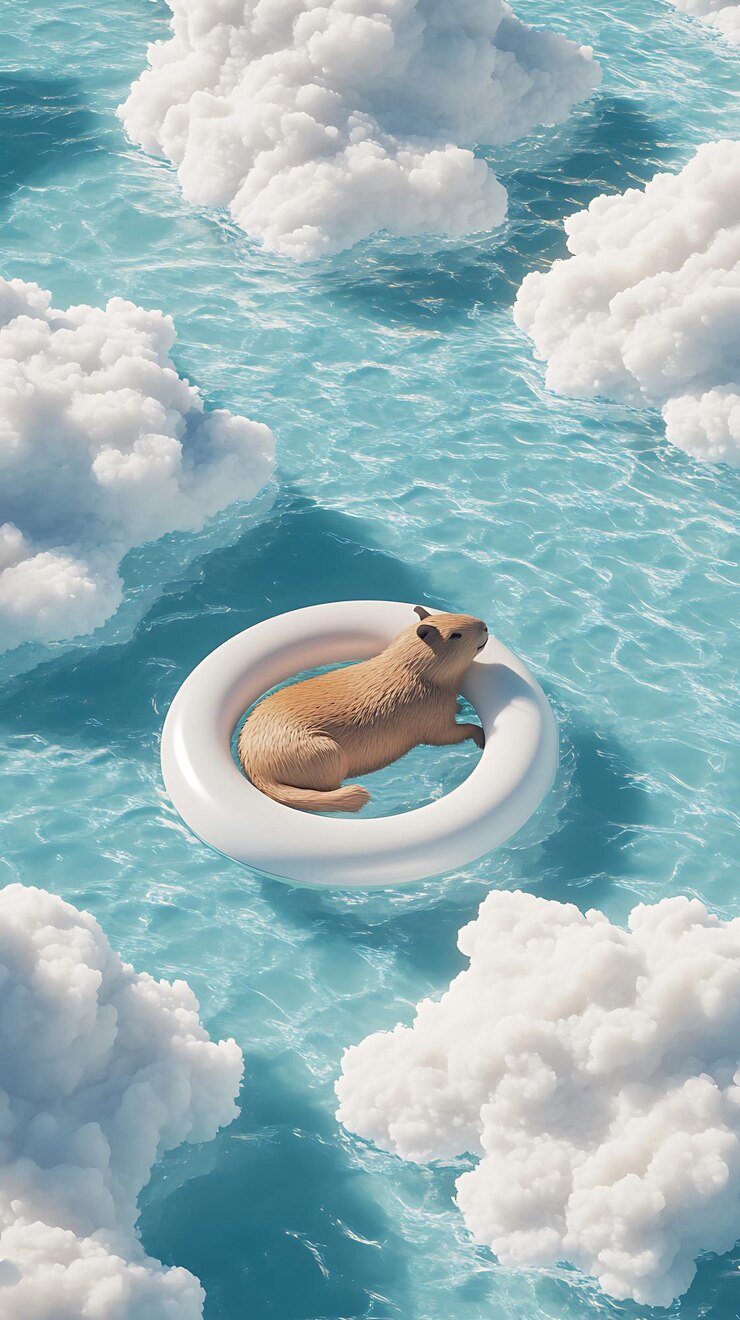 Photo there is a bear floating in a floatie in the water