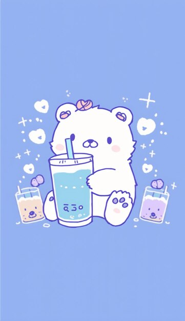 there is a bear that is holding a drink and a glass generative ai