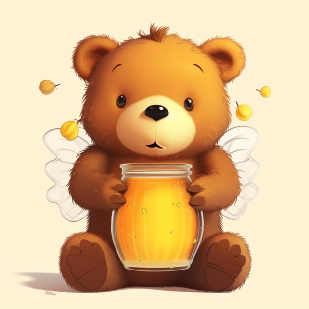 There is a bear that is holding a jar of honey generative ai