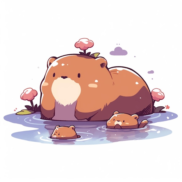 there is a bear and two small bears in the water generative ai