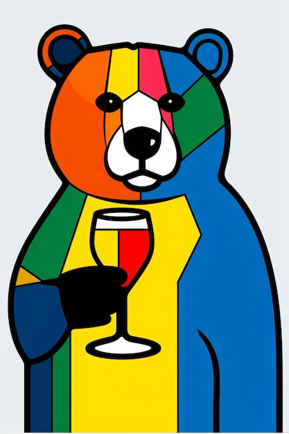 there is a bear with a wine glass in his hand generative ai