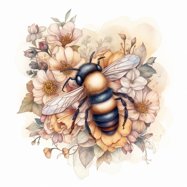 there is a bee that is sitting on a flower arrangement generative ai