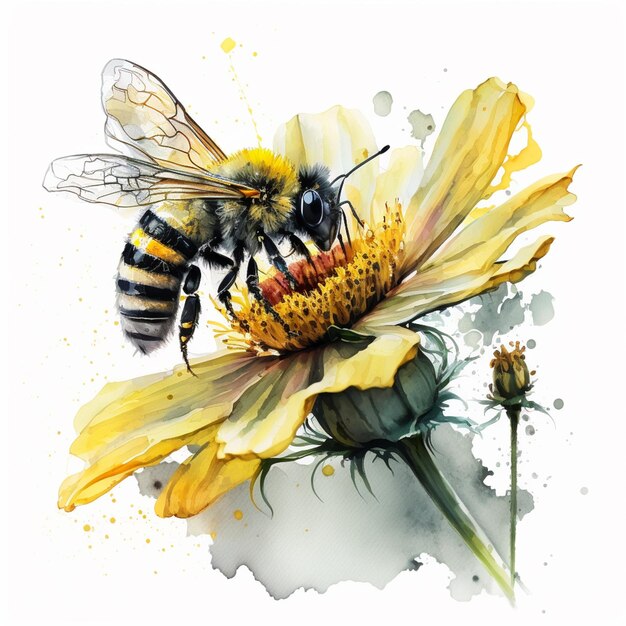 there is a bee that is sitting on a flower generative ai