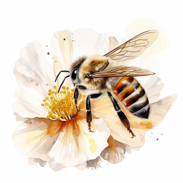 there is a bee that is sitting on a flower generative ai