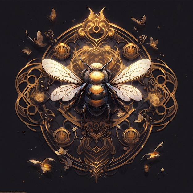 there is a bee that is sitting on a gold plate generative ai