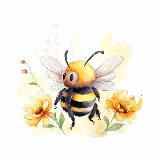 Photo there is a bee that is sitting on some flowers generative ai