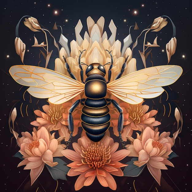 Есть пчела, которая сидит на некоторых цветах генеративный ай