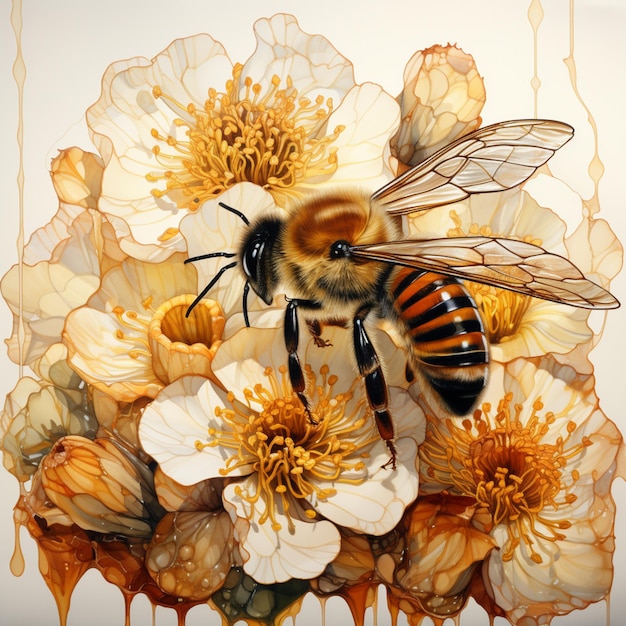 There is a bee that is sitting on some flowers generative ai