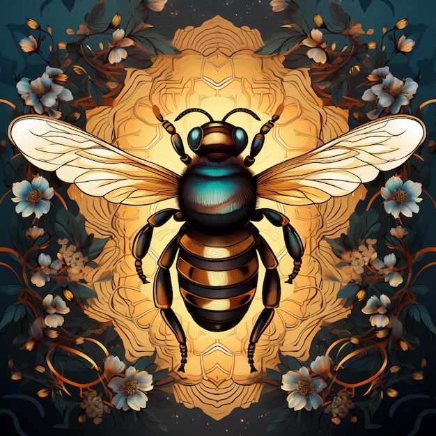 there is a bee with a blue body and yellow wings generative ai