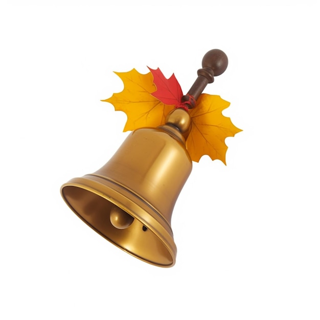 there is a bell with a leaf on it and a red leaf on top generative ai