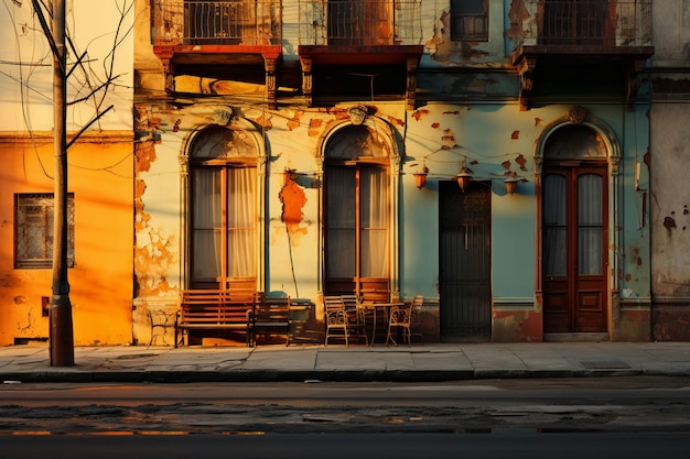 there is a bench sitting on the side of the street generative ai