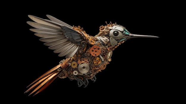 there is a bird made of various types of mechanical parts generative ai