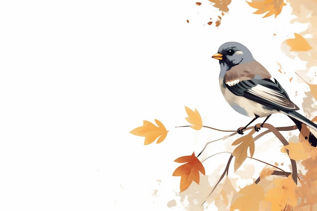 There is a bird sitting on a branch with leaves on it generative ai