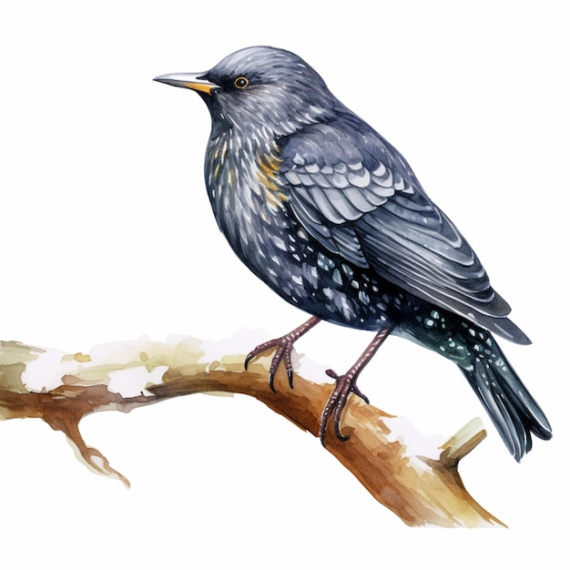 There is a bird sitting on a branch with snow on it generative ai