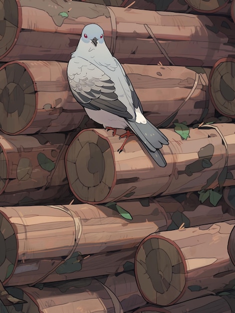 There is a bird sitting on a pile of logs generative ai