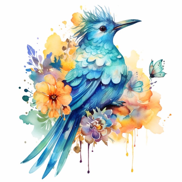 there is a bird that is sitting on a branch with flowers generative ai