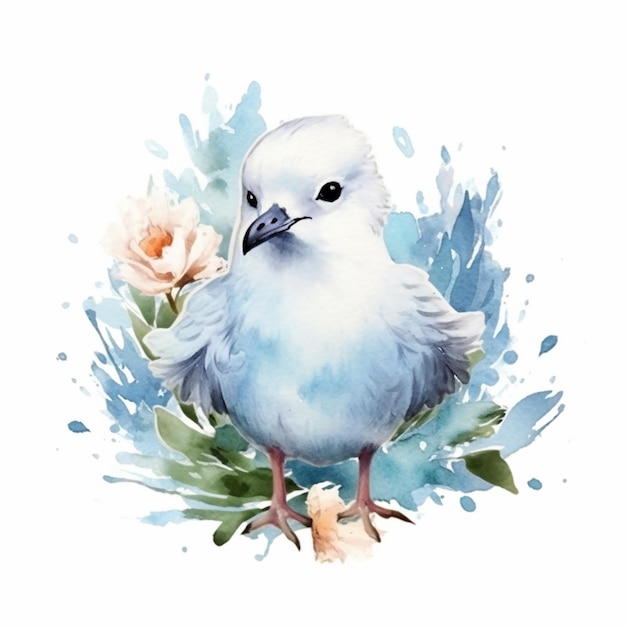 There is a bird that is sitting on a branch with flowers generative ai