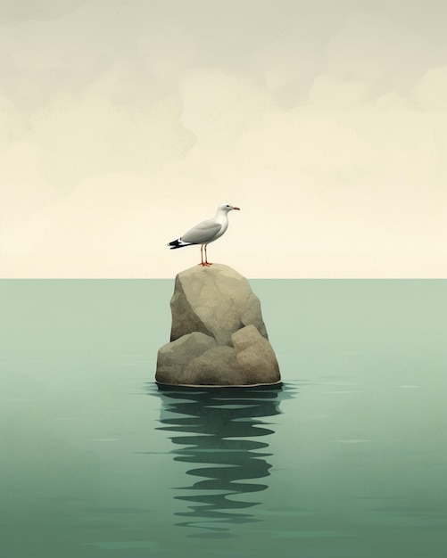 There is a bird that is standing on a rock in the water generative ai