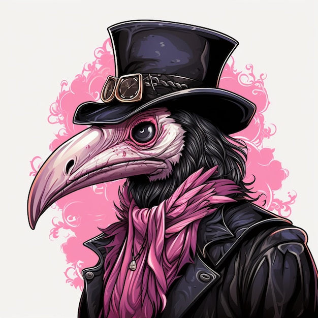 there is a bird wearing a top hat and scarf generative ai