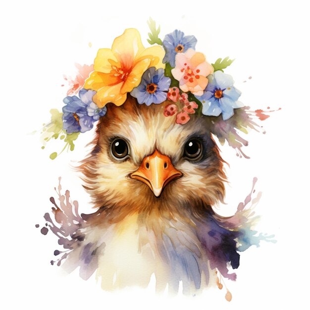 there is a bird with a flower crown on its head generative ai