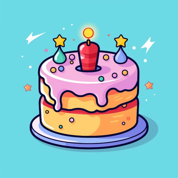 Там есть торт на день рождения с свечами и звездами на нем.