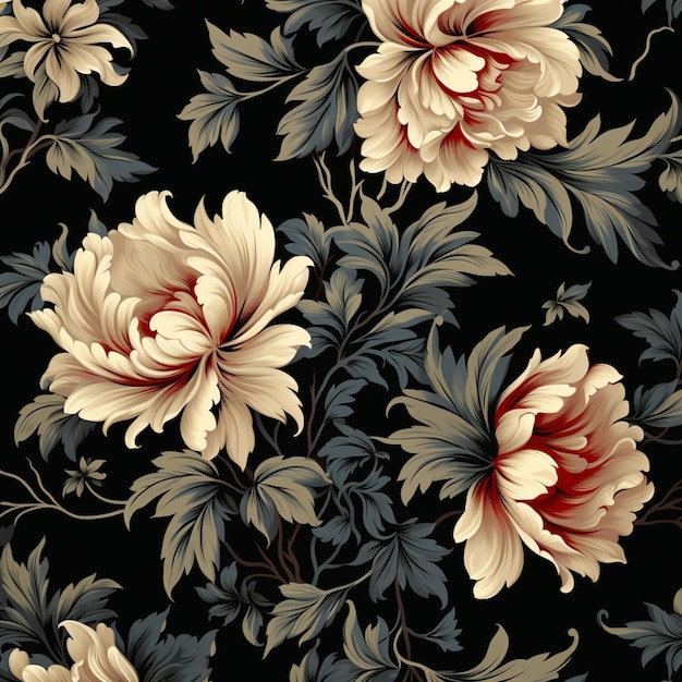 there is a black background with a bunch of flowers on it generative ai