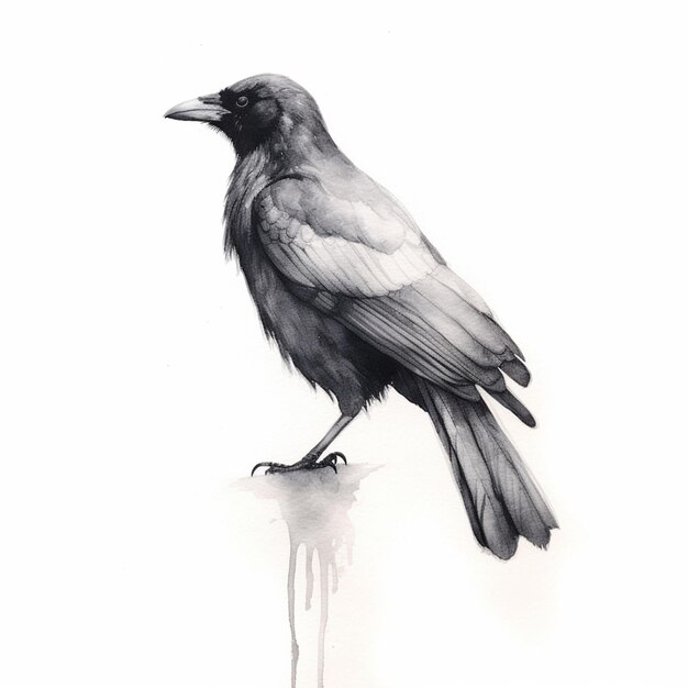 There is a black bird sitting on a table with a dripping paint drip generative ai