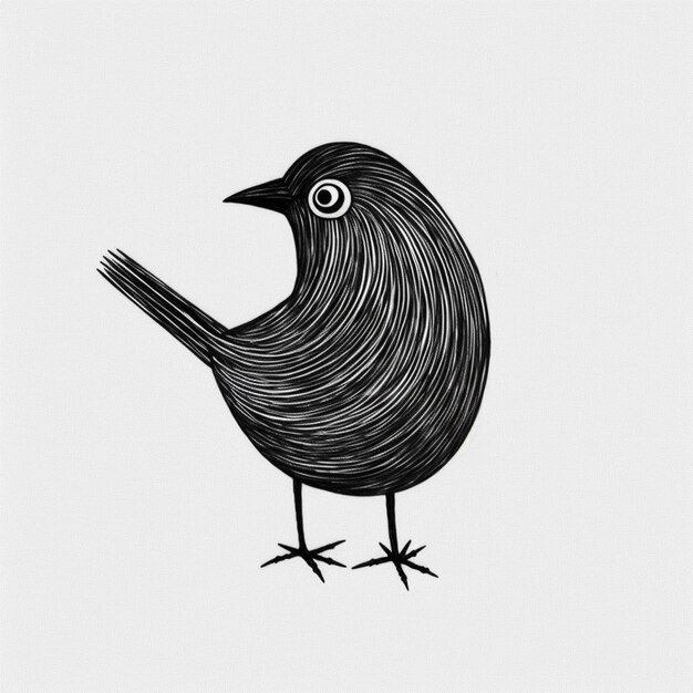 Photo there is a black bird with a white background and a black and white drawing generative ai