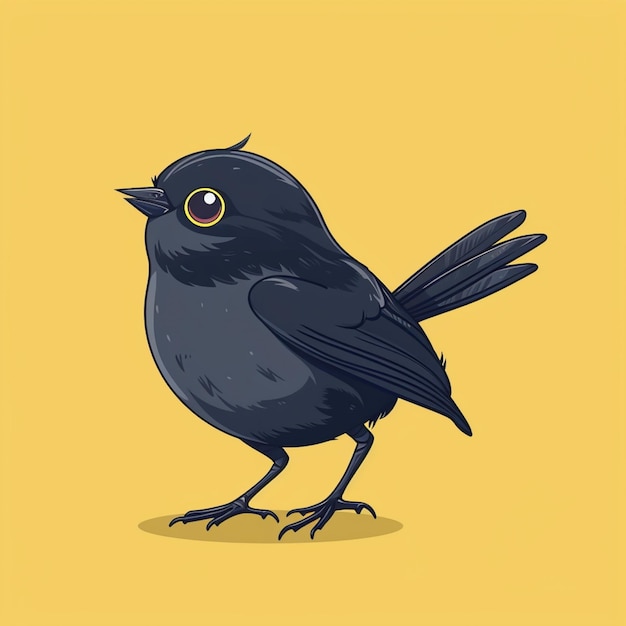 there is a black bird with yellow eyes standing on a yellow surface generative ai