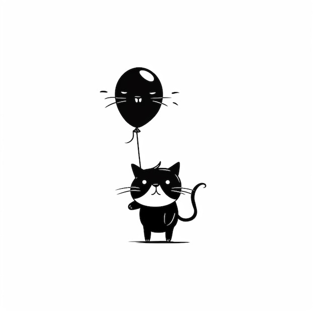 Photo there is a black cat holding a balloon and a black cat generative ai