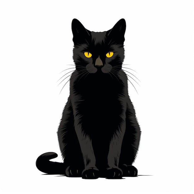 There is a black cat sitting on the floor with yellow eyes generative ai