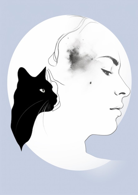 there is a black cat sitting in front of a womans face generative ai