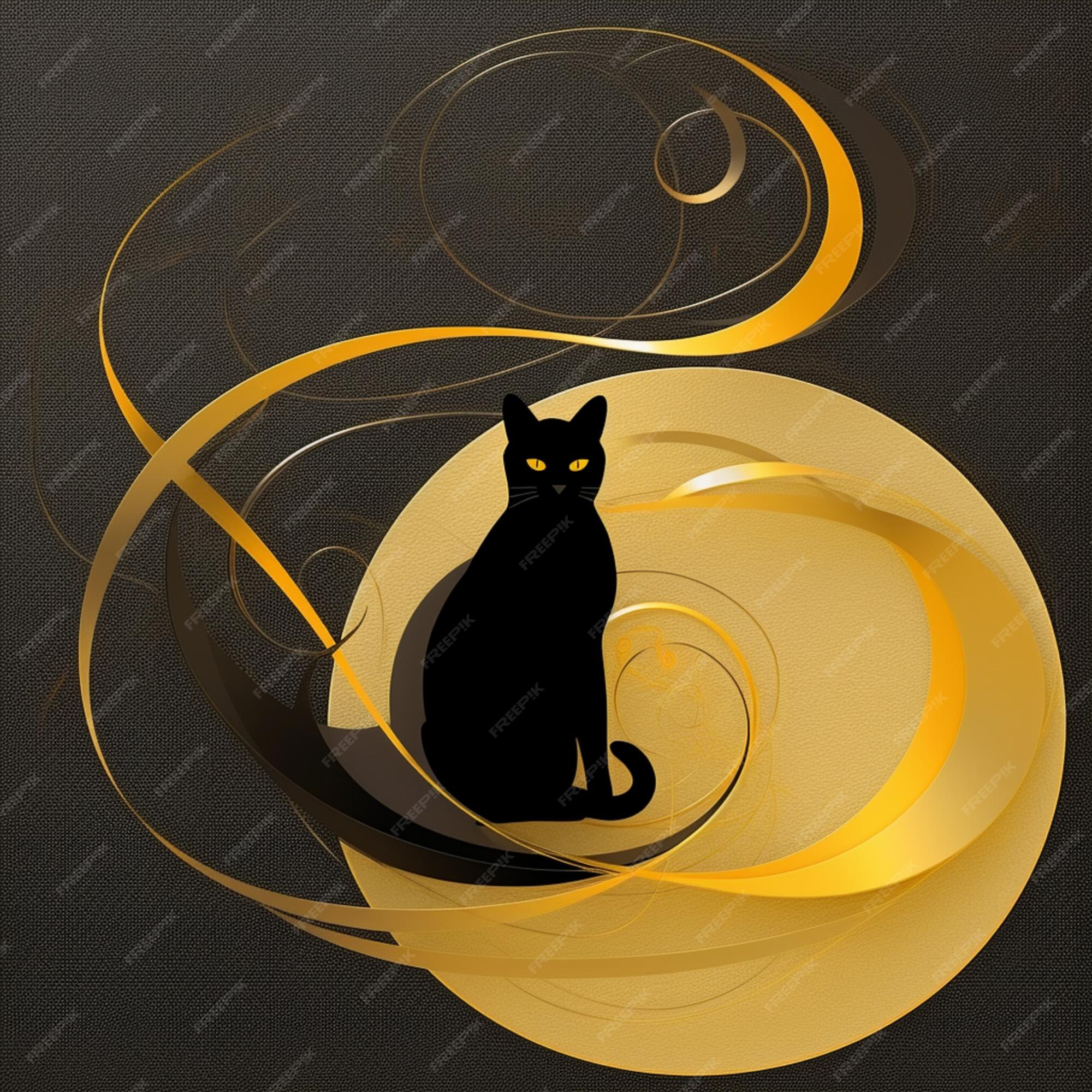 premium-ai-image-there-is-a-black-cat-sitting-on-a-gold-swirly