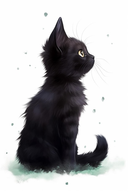 there is a black cat sitting on the ground looking up generative ai