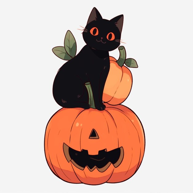 Photo there is a black cat sitting on top of a pumpkin generative ai