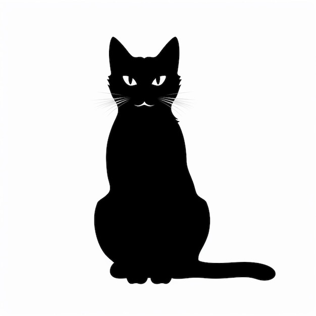 白い表面に座っている黒い猫がいます